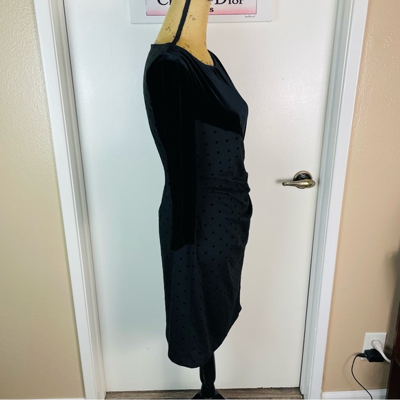 Tahari 6P Black Midi Dress Woman Dots 3/4 Sleeve Rhinestone Evening Party Velvet - Picture 6 of 14